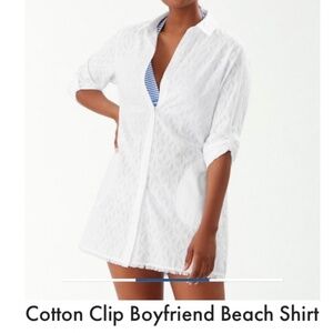 Tommy Bahama White Cotton Clip Boyfriend Beach Shirt